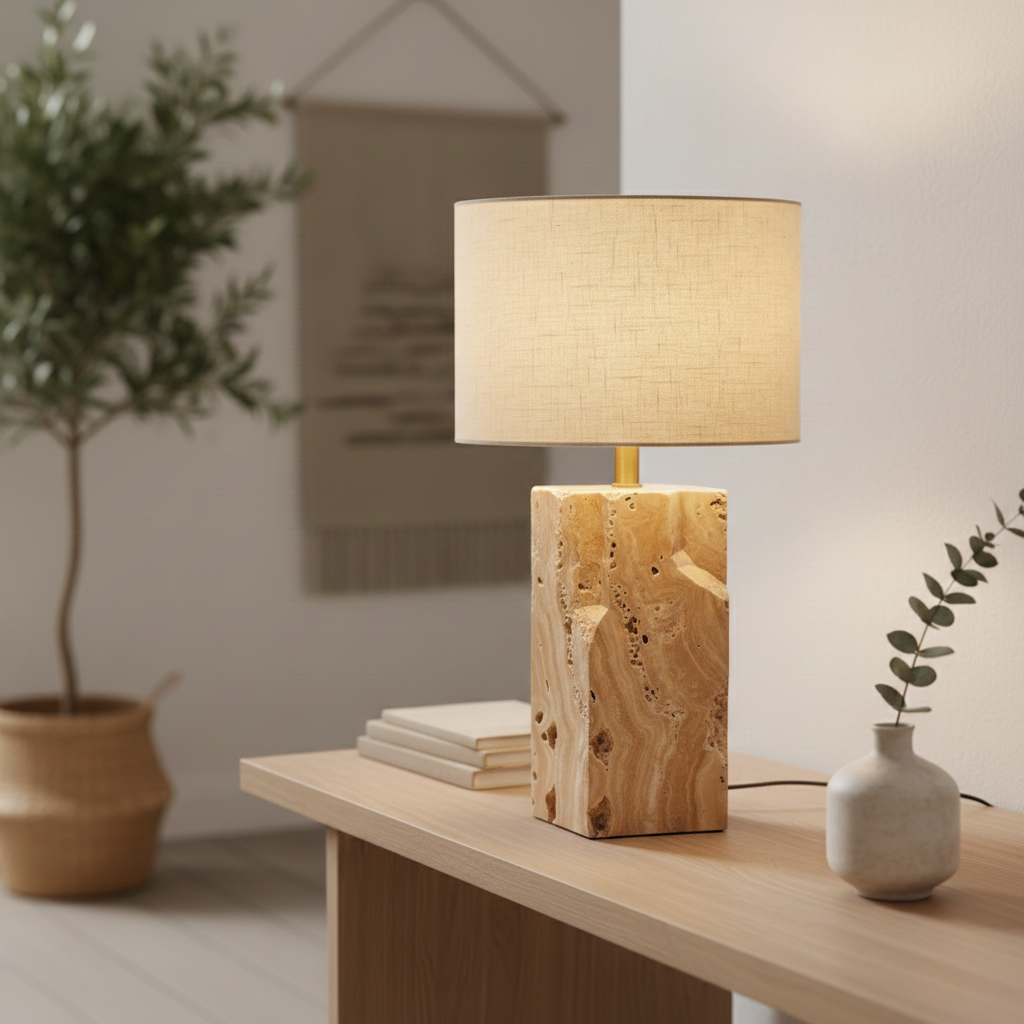 Natural Travertine Stone Table Lamp