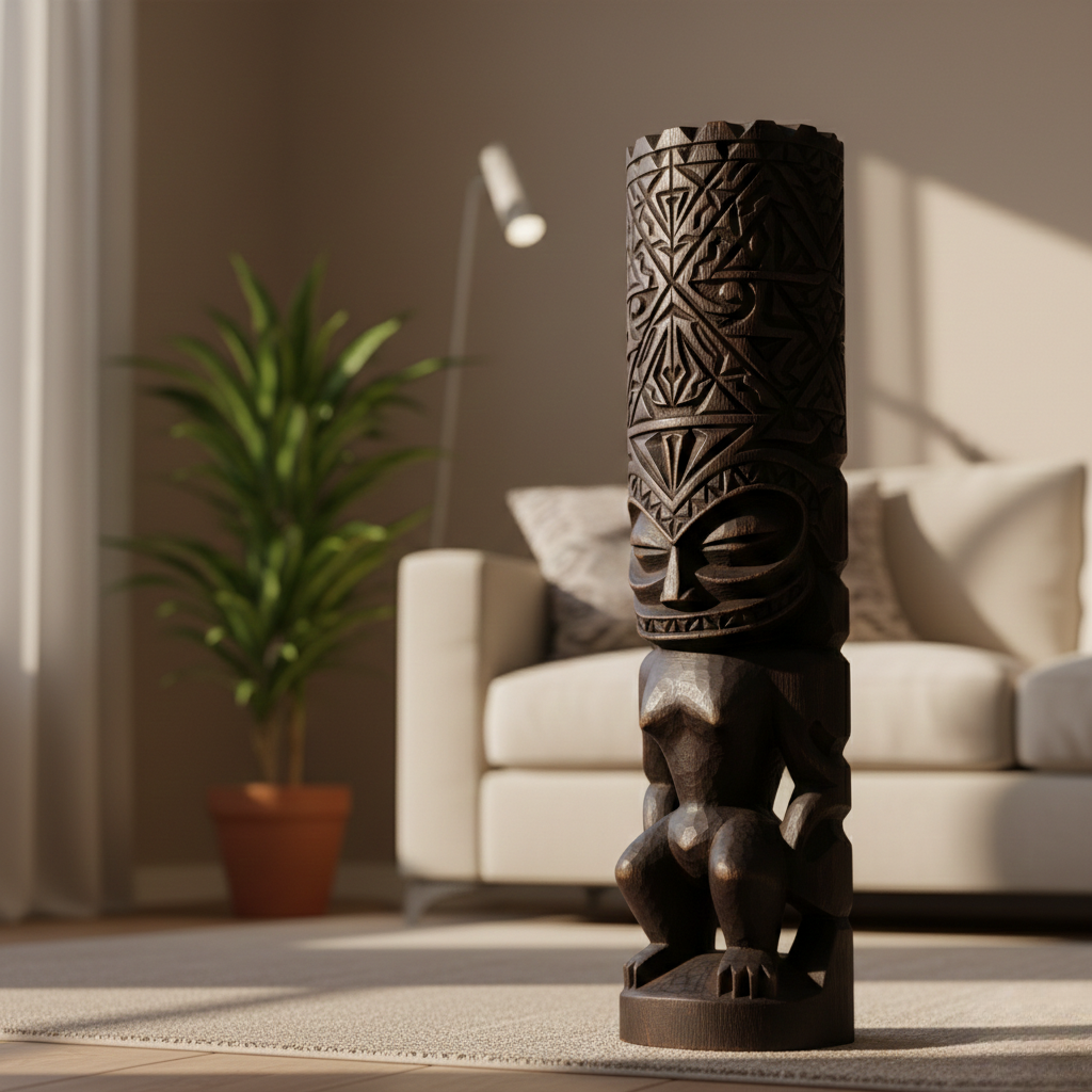 Tribal Carved Wood Tiki Statue
