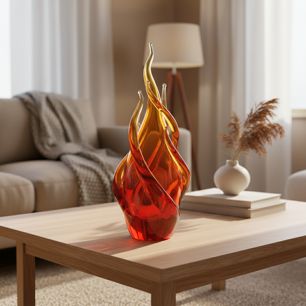 Amber Flame Art Glass Sculpture