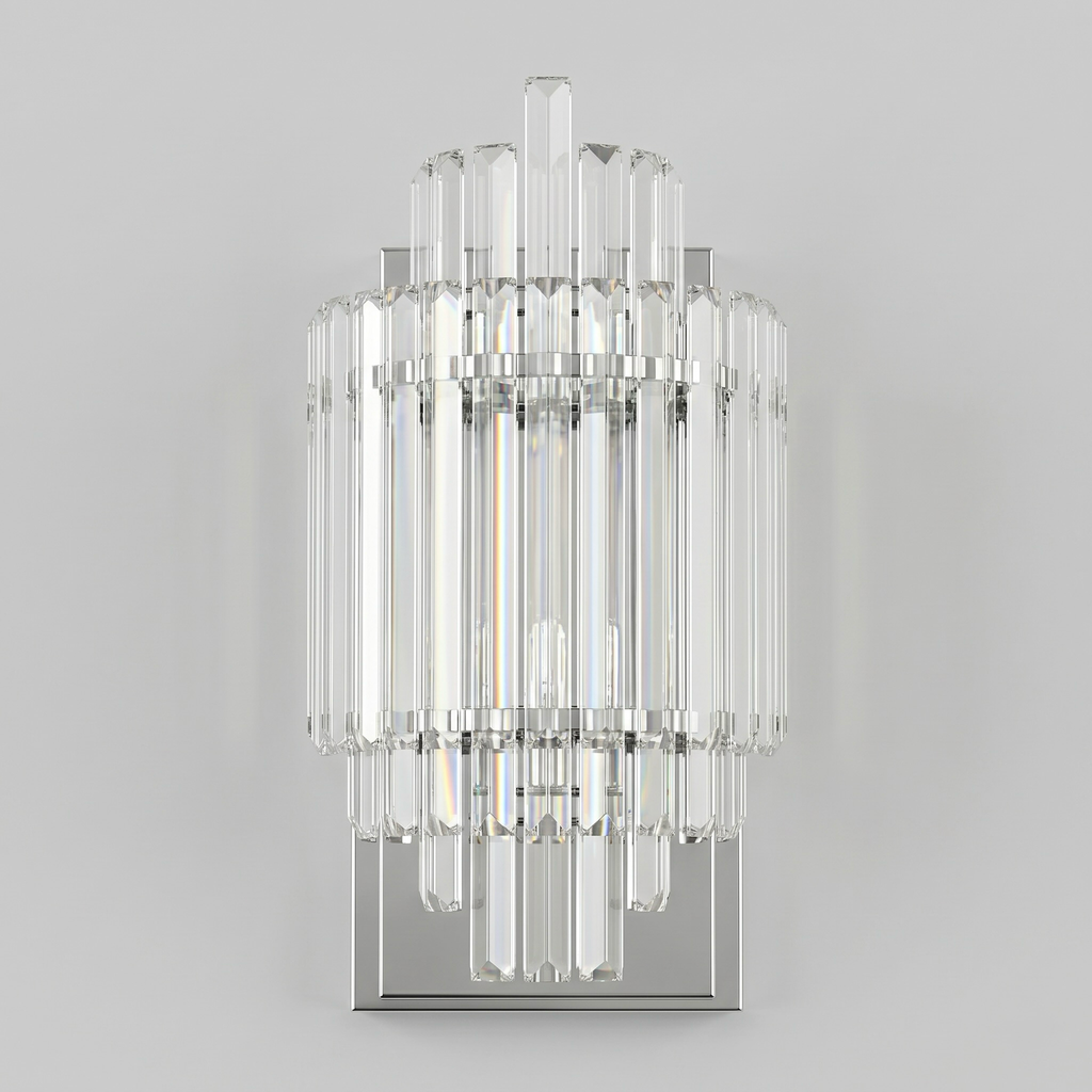 Luxury Crystal Prism Wall Sconce with Polished Chrome Frame
