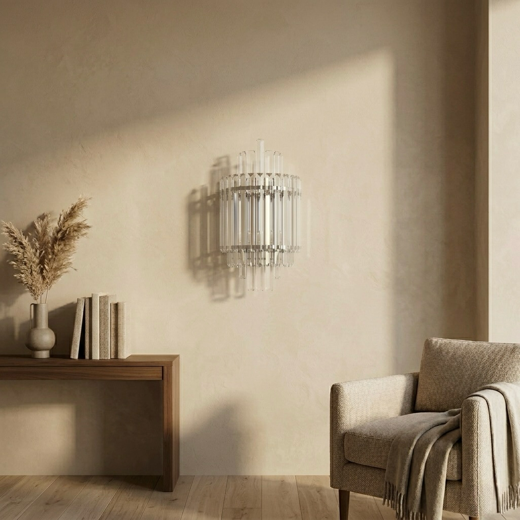 Luxury Crystal Prism Wall Sconce with Polished Chrome Frame
