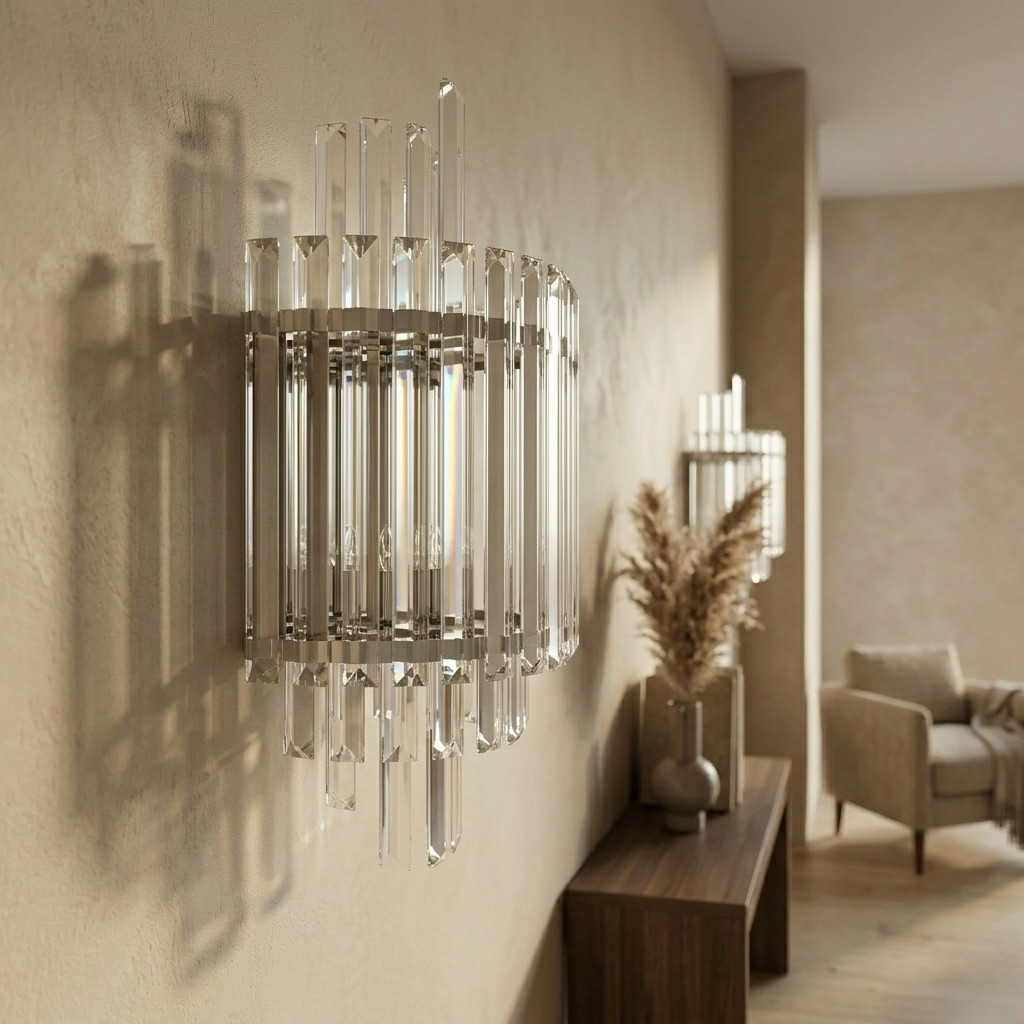 Luxury Crystal Prism Wall Sconce with Polished Chrome Frame