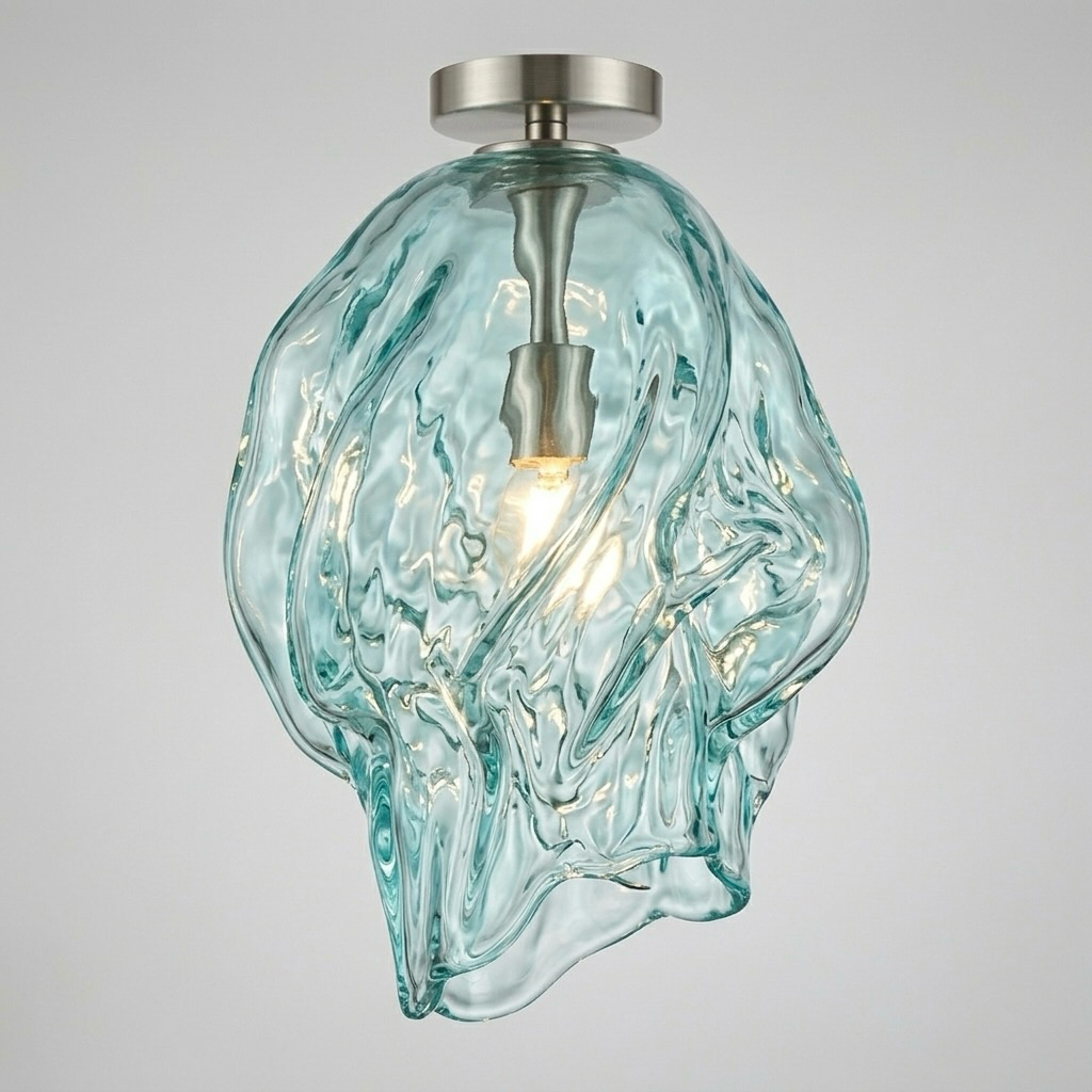 Sculpted Aqua Glass Ceiling Light