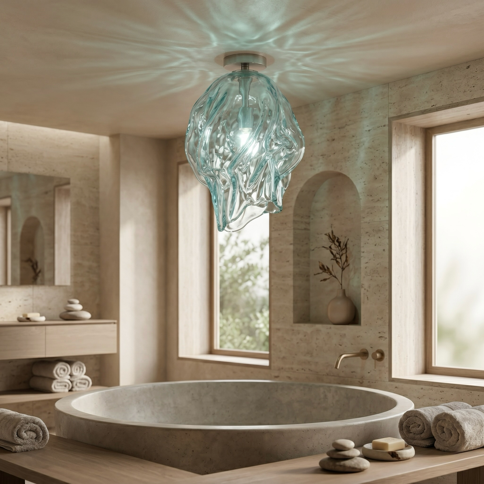 Sculpted Aqua Glass Ceiling Light