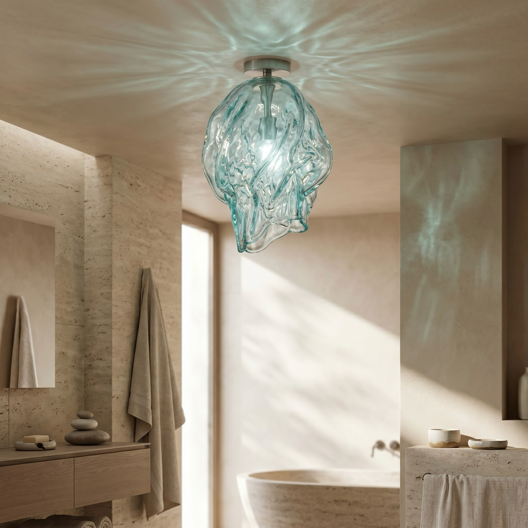 Sculpted Aqua Glass Ceiling Light