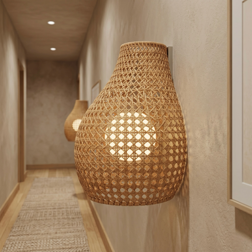 Handwoven Rattan Wall Sconce